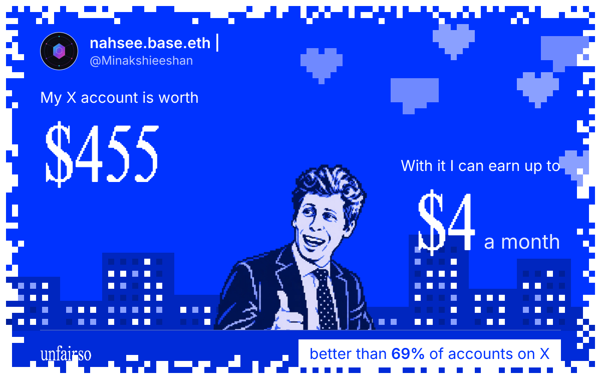 nahsee.base.eth |'s X account can earn up to $4 a month