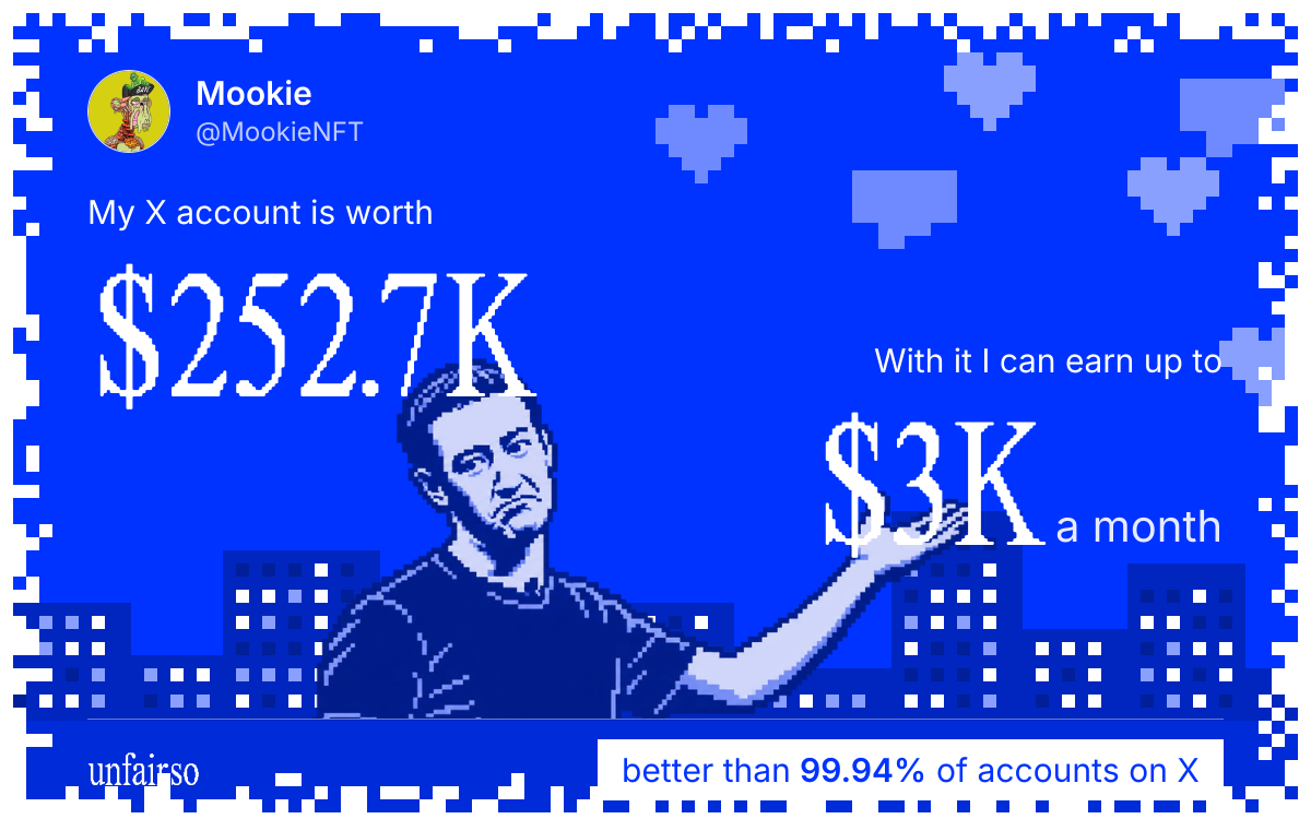 Mookie's X account can earn up to $3K a month