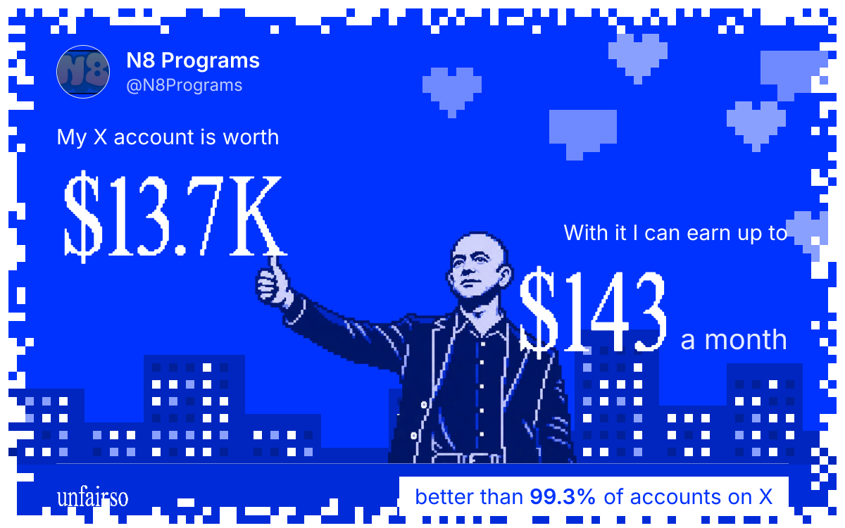 N8 Programs's X account can earn up to $143 a month