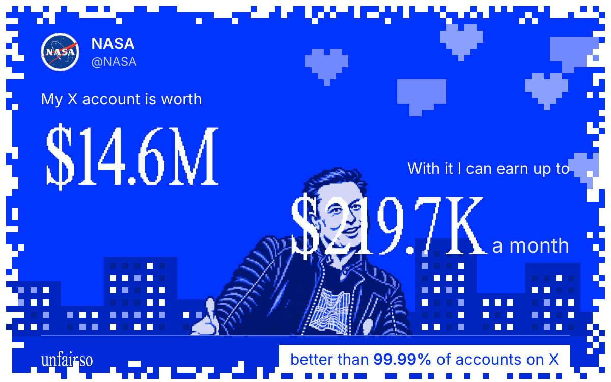 NASA's X account can earn up to $219.7K a month