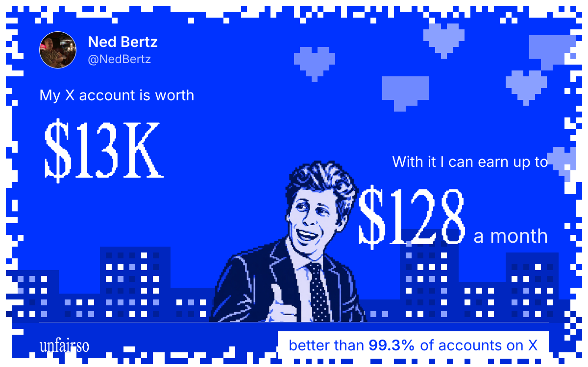 Ned Bertz's X account can earn up to $128 a month