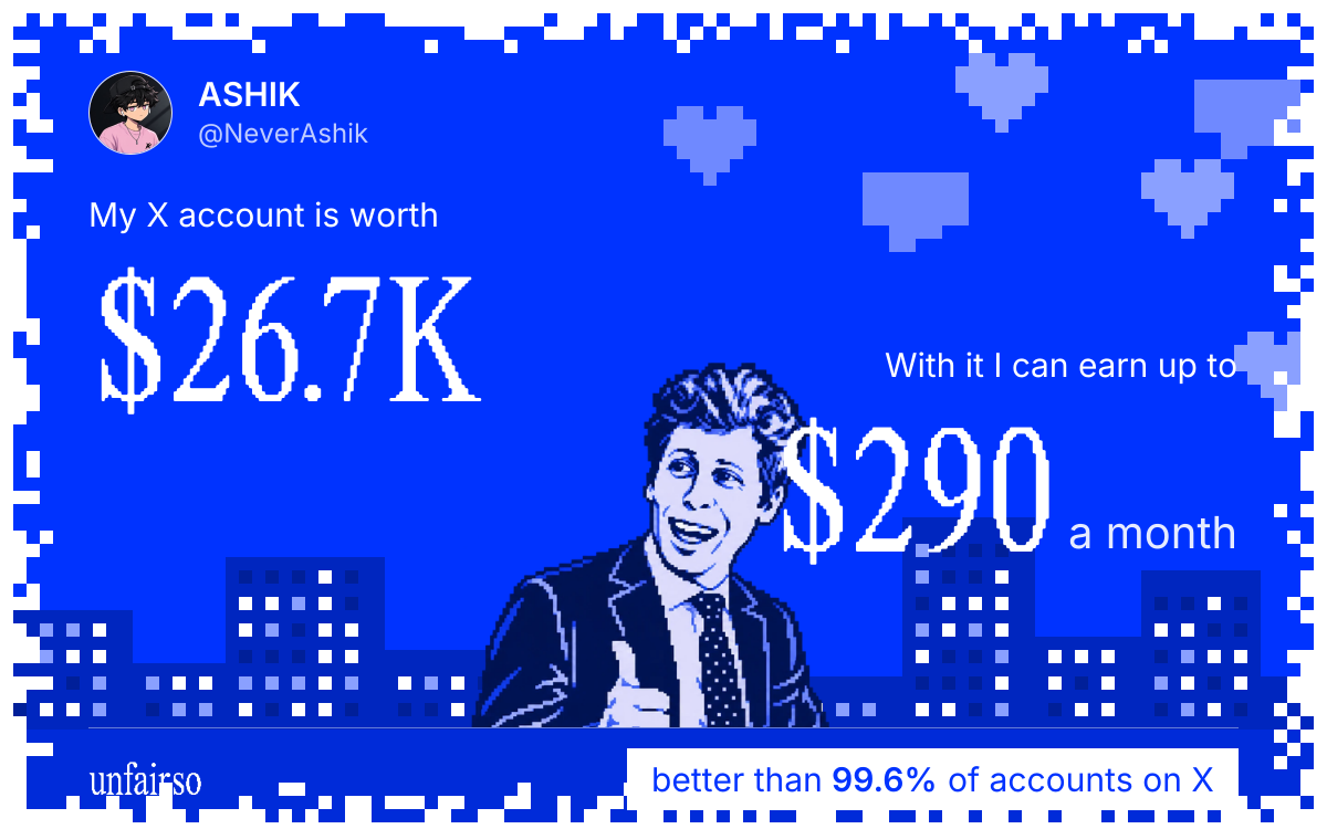 ASHIK's X account can earn up to $290 a month