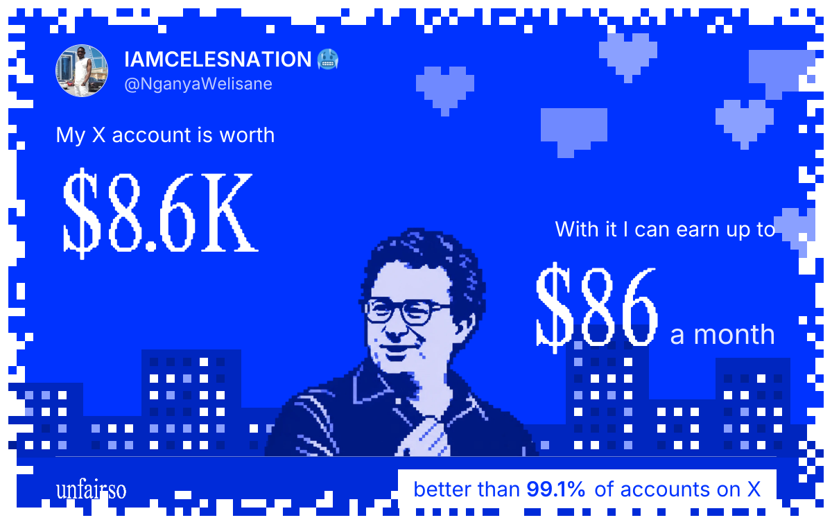 IAMCELESNATION ๐ฅถ's X account can earn up to $86 a month