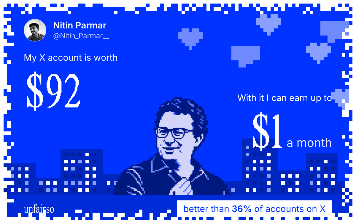 Nitin Parmar's X account can earn up to $1 a month