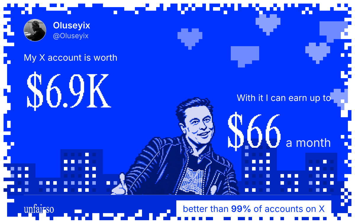 Oluseyix's X account can earn up to $66 a month
