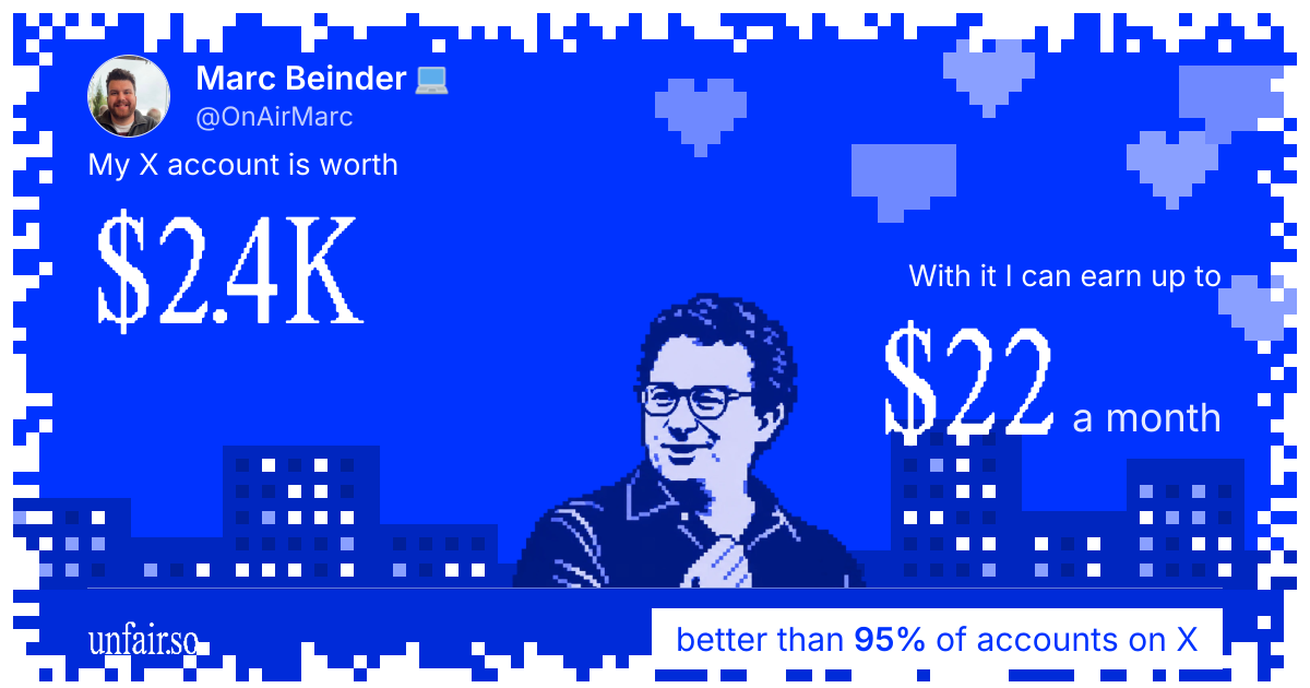 Marc Beinder 💻's X account can earn up to $22 a month