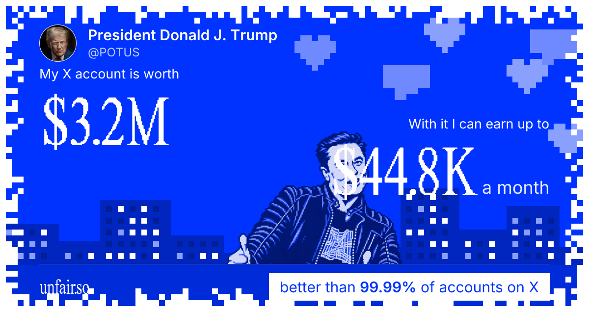 President Donald J. Trump's X account can earn up to $44.8K a month