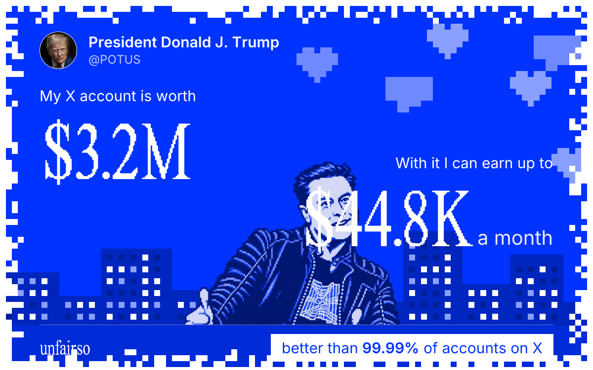President Donald J. Trump's X account can earn up to $44.8K a month