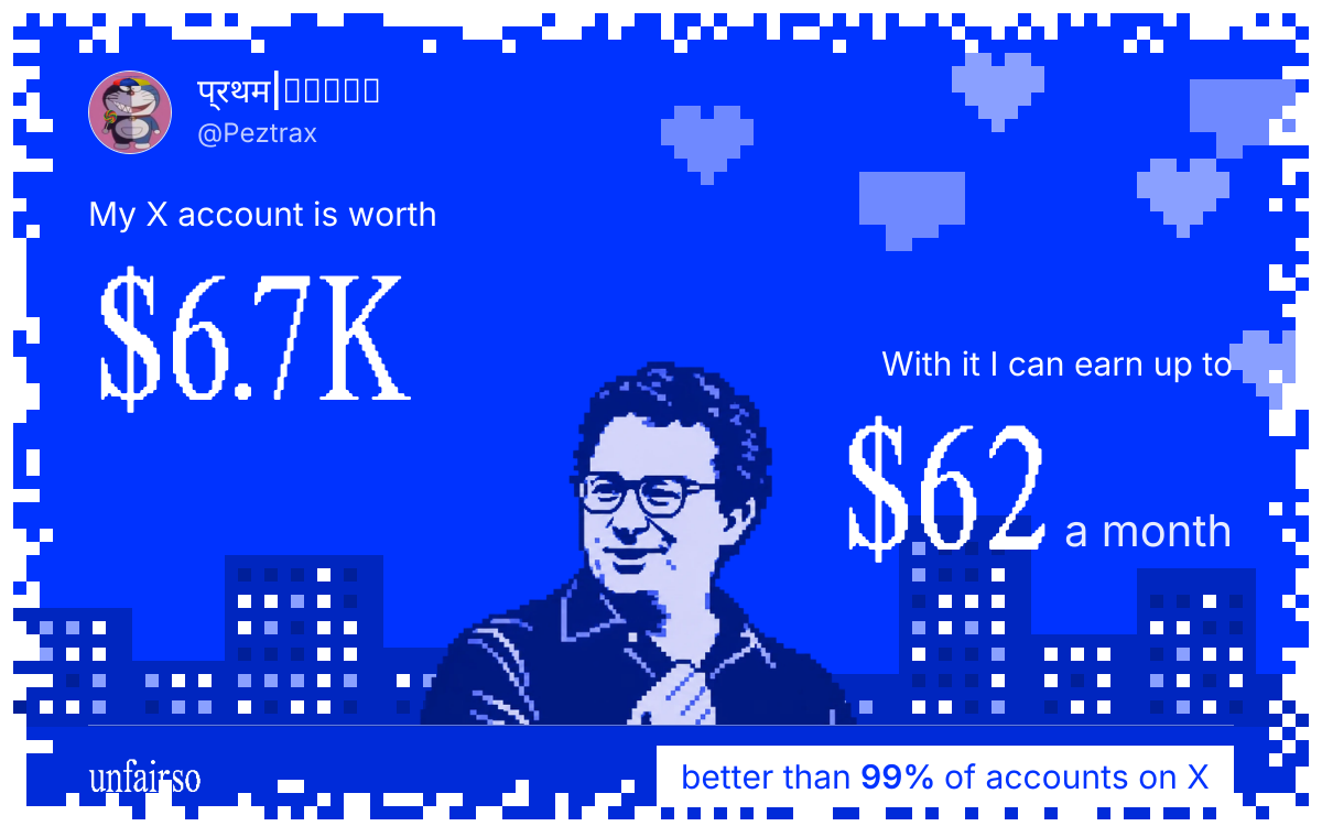 प्रथम|𑀧𑁆𑀭𑀣𑀫's X account can earn up to $62 a month