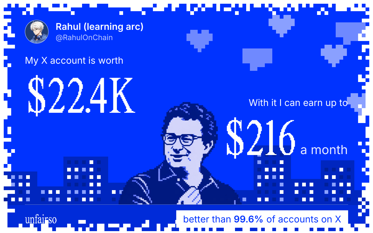 Rahul (learning arc)'s X account can earn up to $216 a month