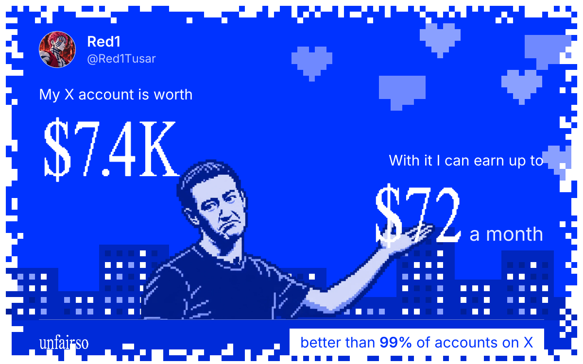 Red1's X account can earn up to $72 a month