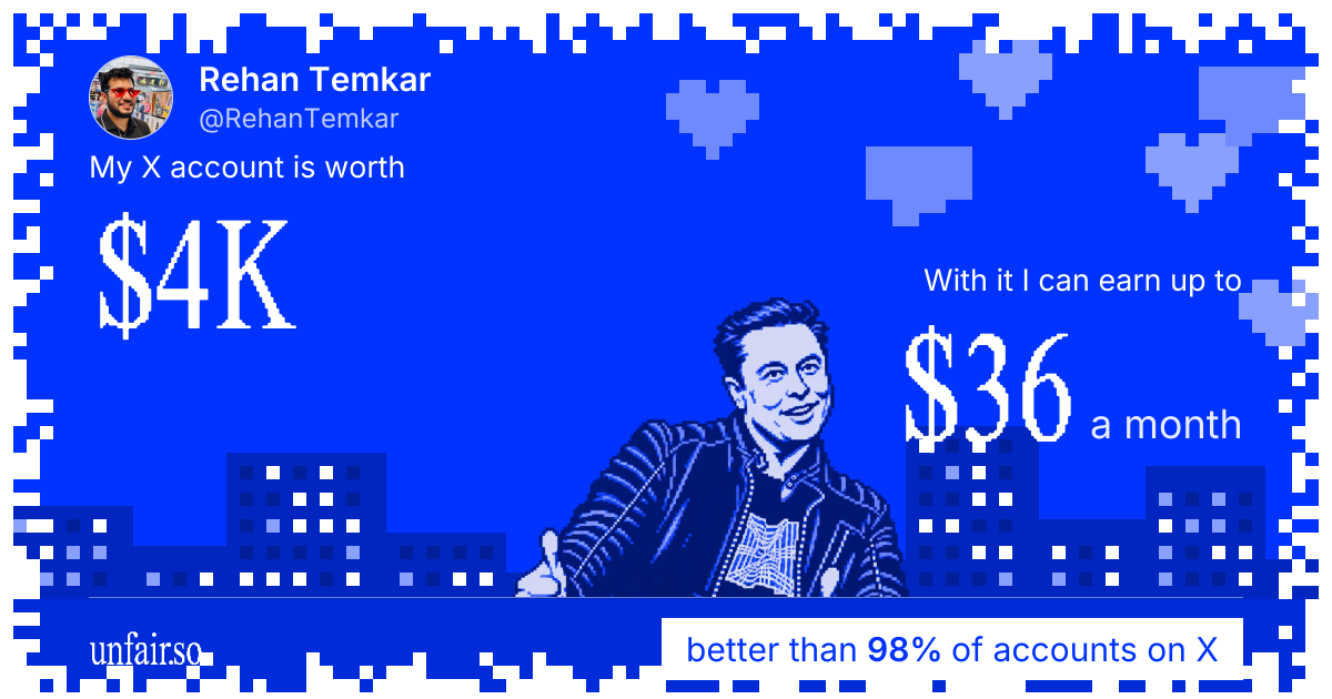 Rehan Temkar's X account can earn up to $36 a month
