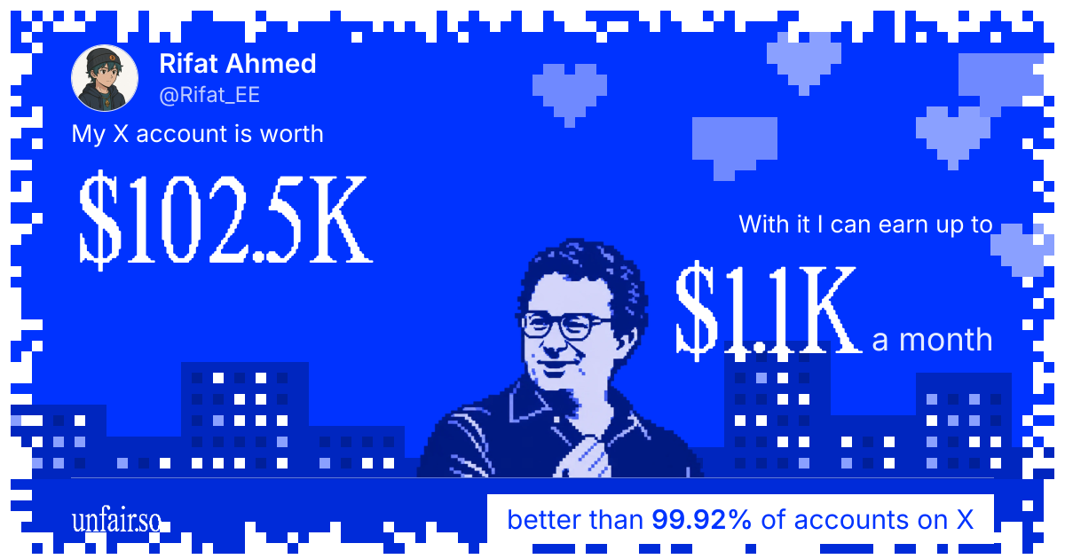 Rifat Ahmed's X account can earn up to $1.1K a month
