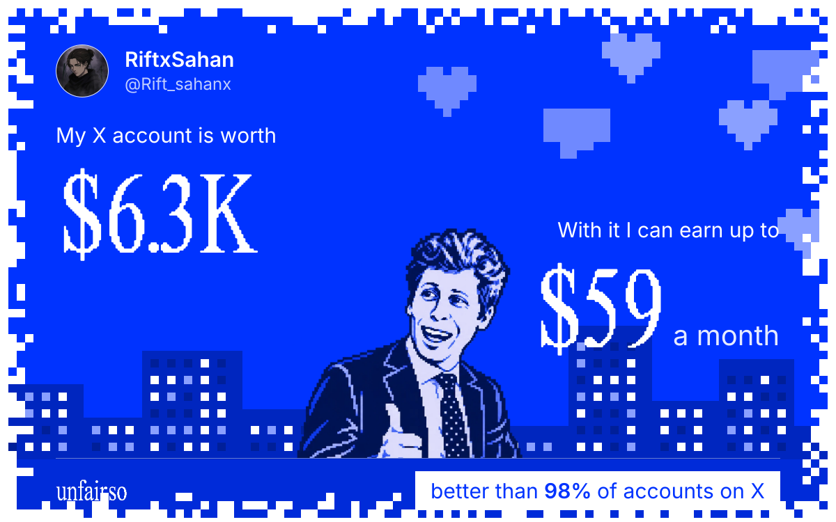 RiftxSahan's X account can earn up to $59 a month