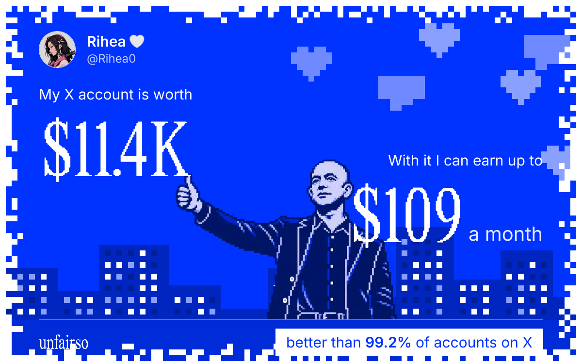 Rihea ๐ค's X account can earn up to $109 a month