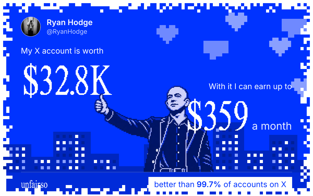 Ryan Hodge's X account can earn up to $359 a month