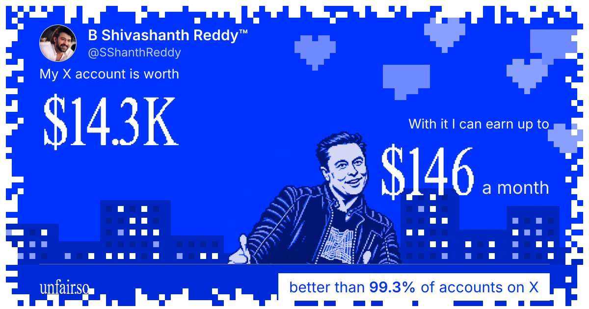 B Shivashanth Reddy™'s X account can earn up to $146 a month