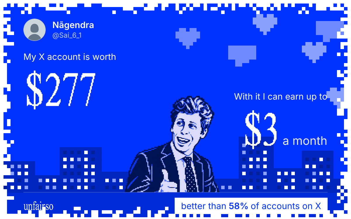 Nãgendra's X account can earn up to $3 a month