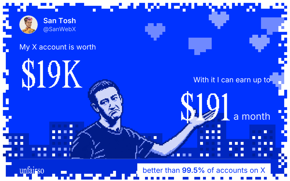 San Tosh's X account can earn up to $191 a month