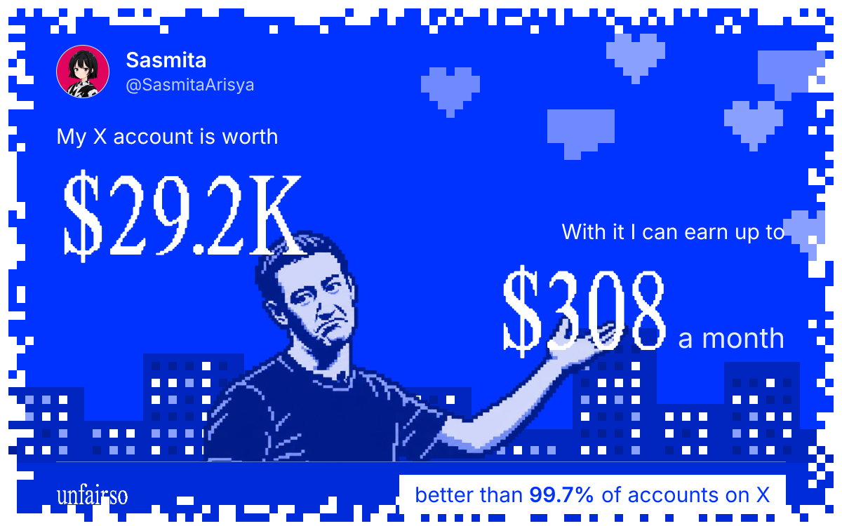 Sasmita's X account can earn up to $308 a month