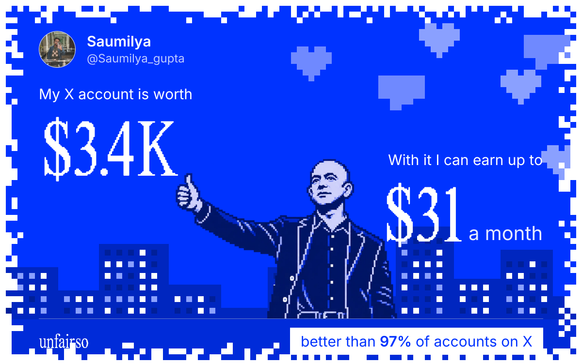 Saumilya's X account can earn up to $31 a month