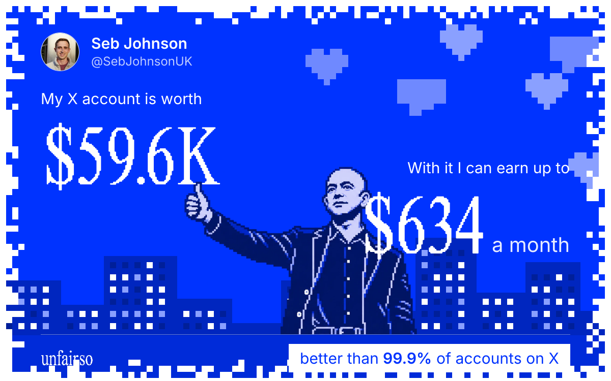 Seb Johnson's X account can earn up to $634 a month