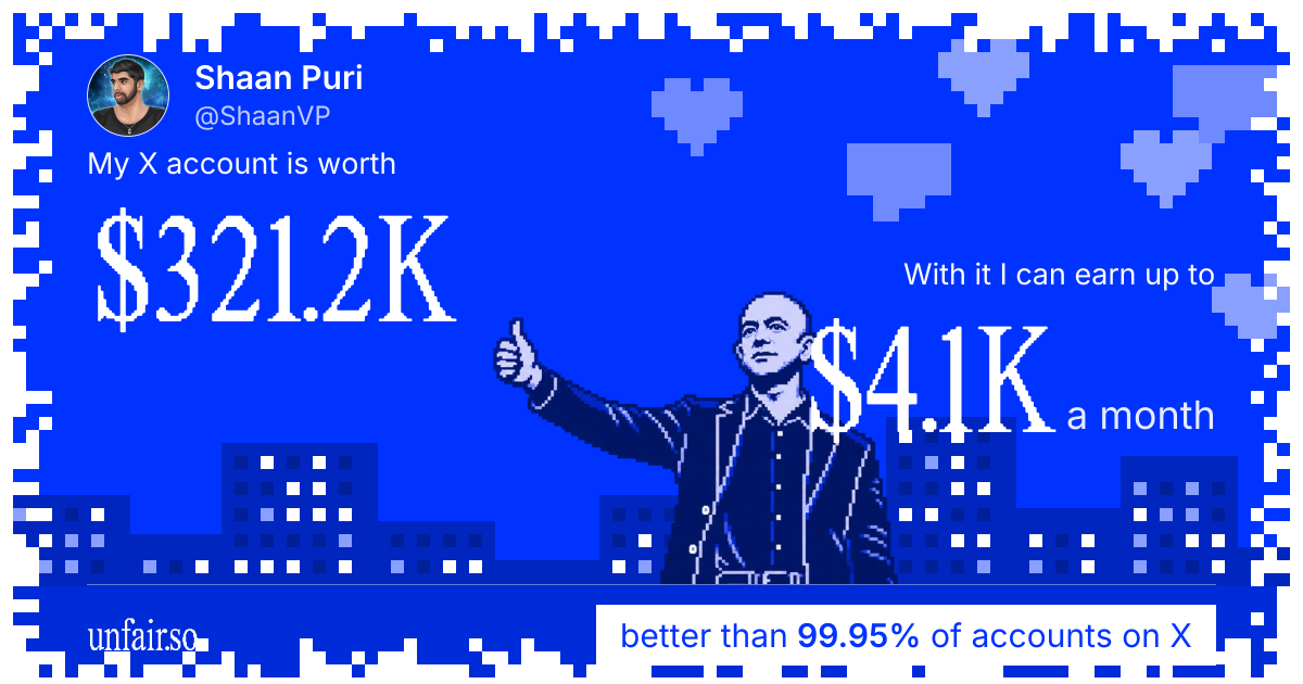 Shaan Puri's X account can earn up to $4.1K a month