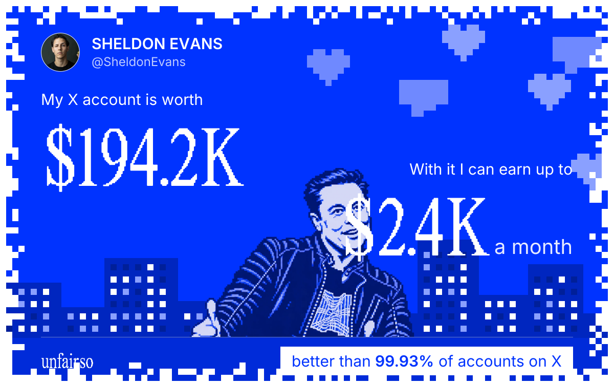 SHELDON EVANS's X account can earn up to $2.4K a month