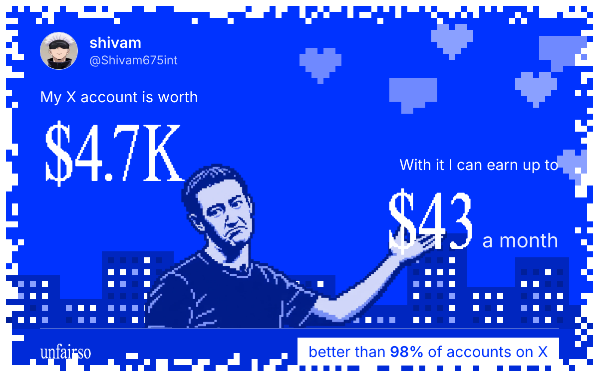 shivam's X account can earn up to $43 a month