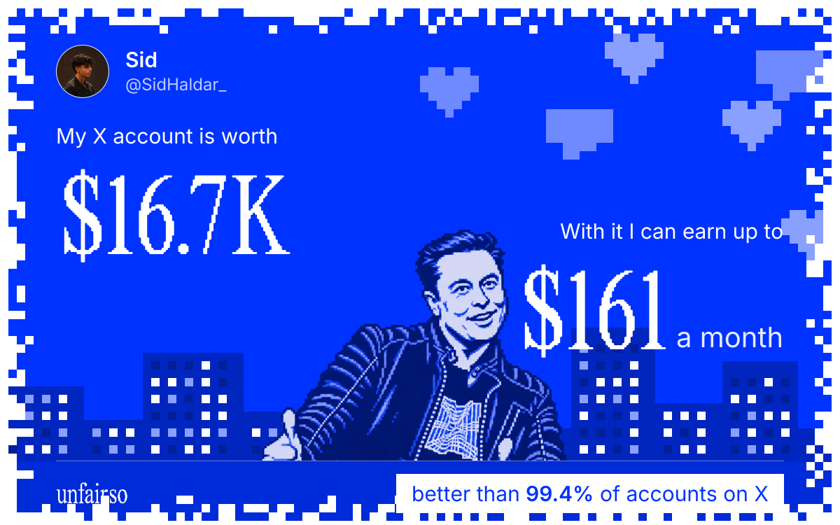 Sid's X account can earn up to $161 a month