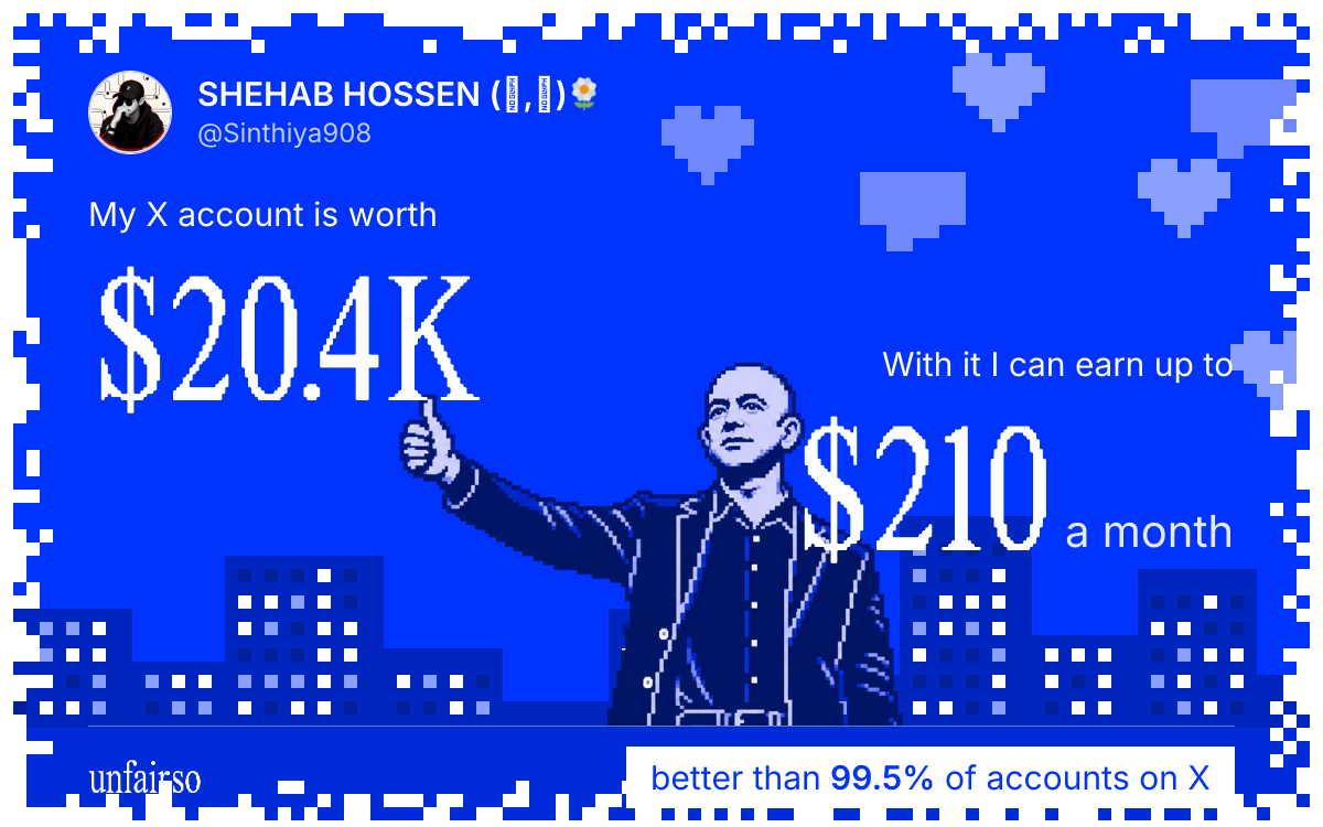 SHEHAB HOSSEN (โ,โ)๐ผ's X account can earn up to $210 a month
