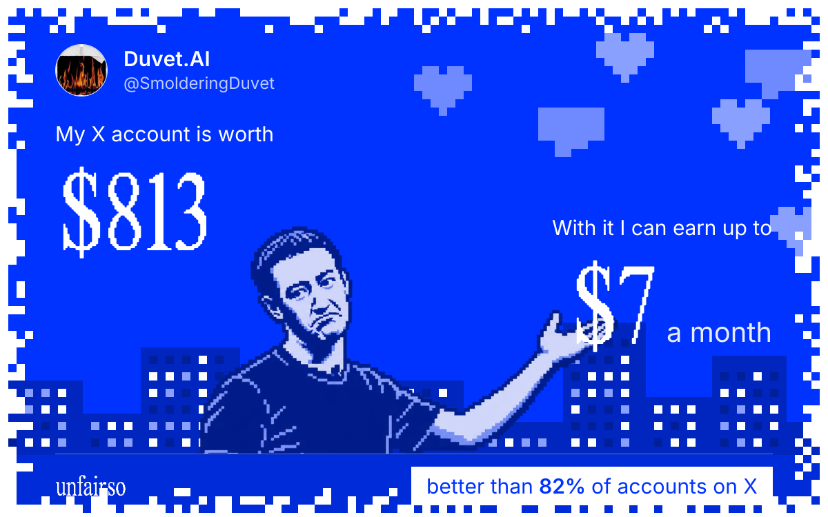 Duvet.AI's X account can earn up to $7 a month