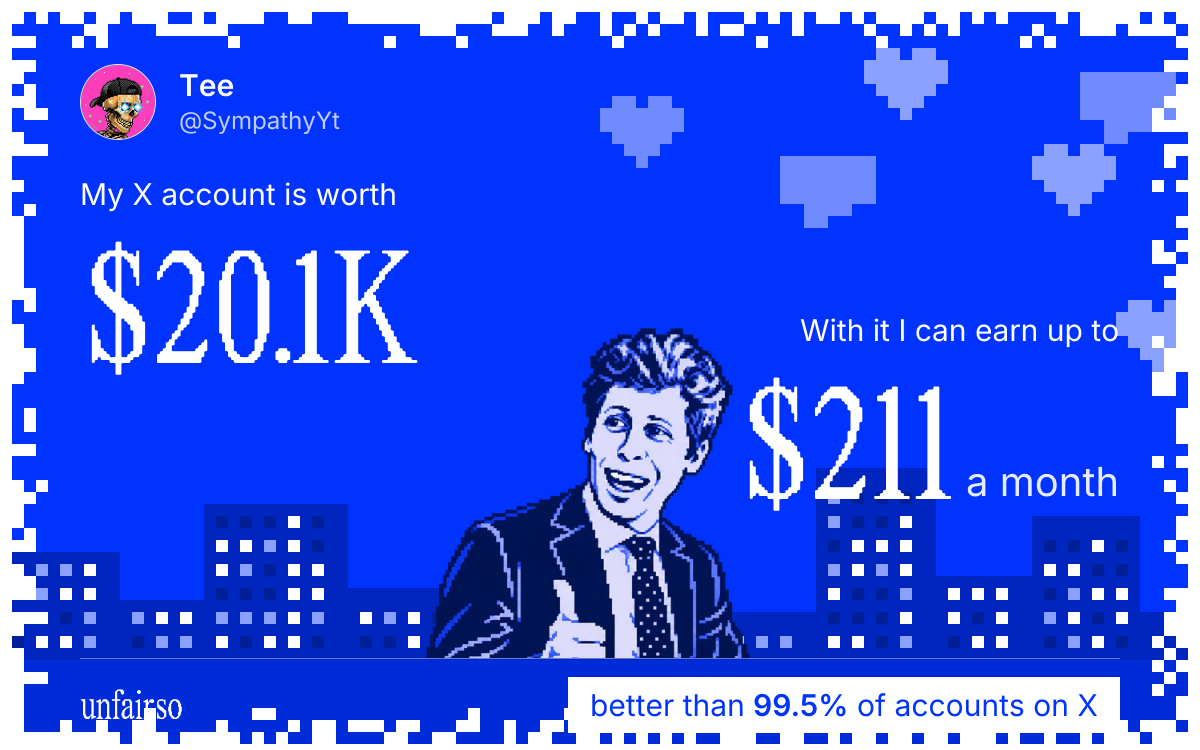 Tee ☠︎'s X account can earn up to $211 a month