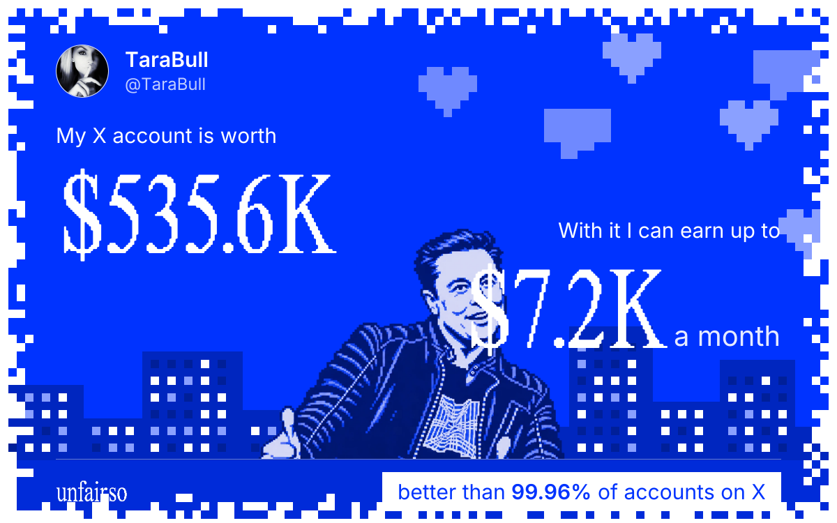 TaraBull's X account can earn up to $7.2K a month