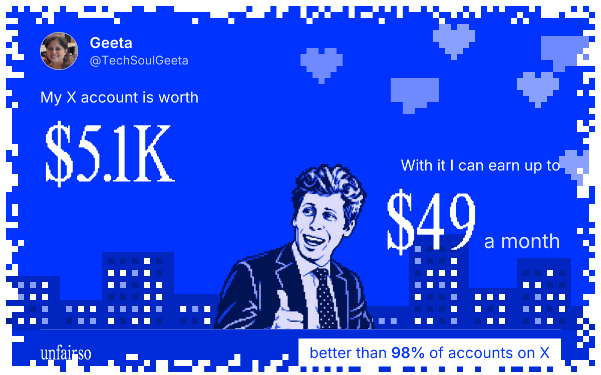 Geeta's X account can earn up to $49 a month
