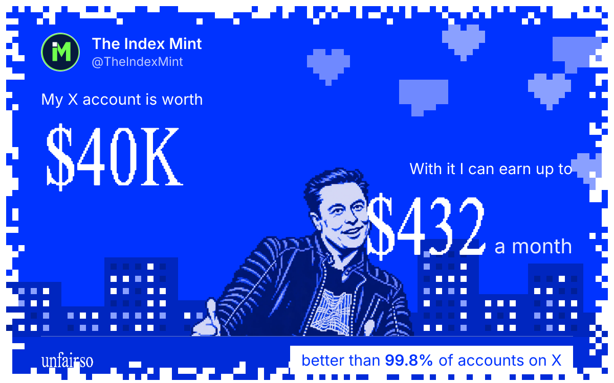 The Index Mint's X account can earn up to $432 a month