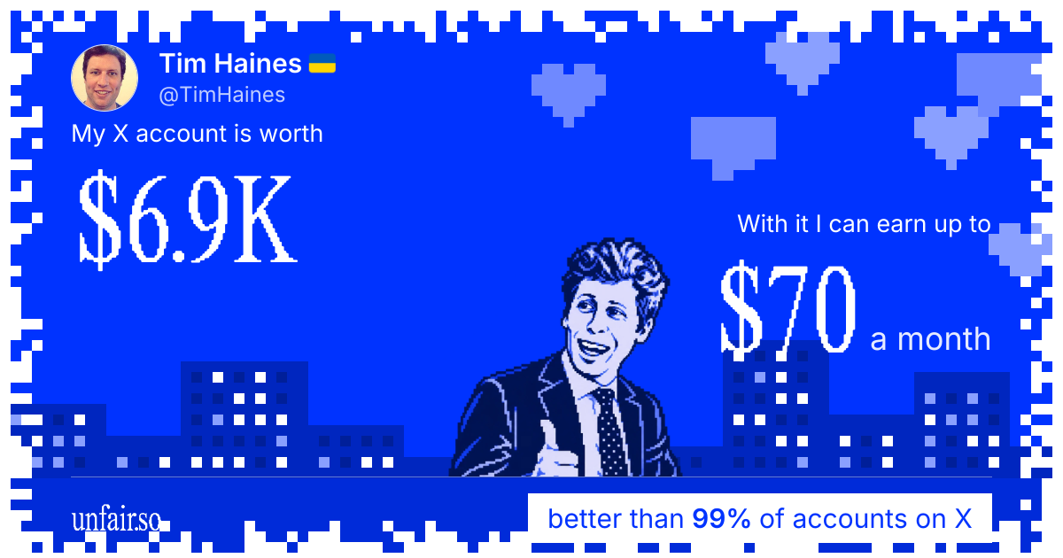 Tim Haines 🇺🇦's X account can earn up to $70 a month