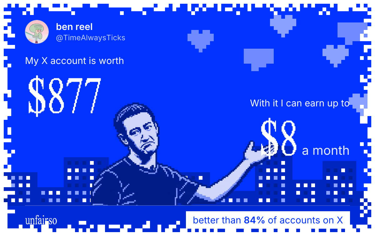 ben reel's X account can earn up to $8 a month