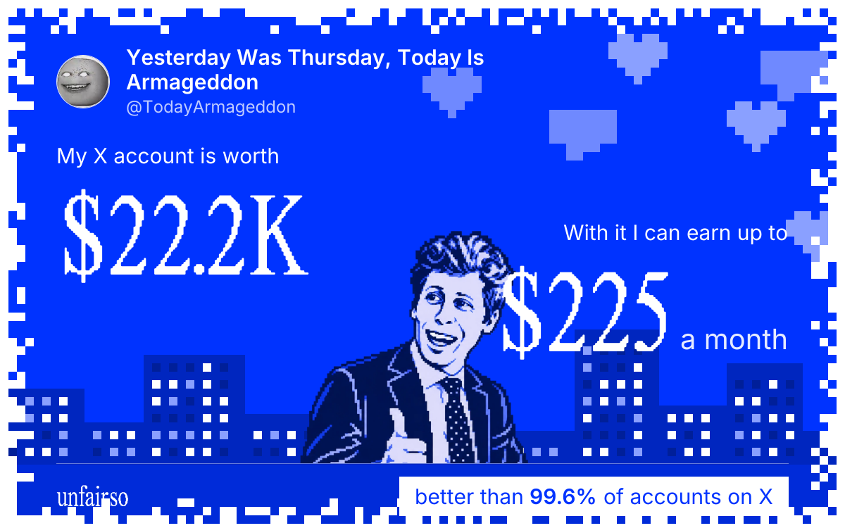 Yesterday Was Thursday, Today Is Armageddon's X account can earn up to $225 a month