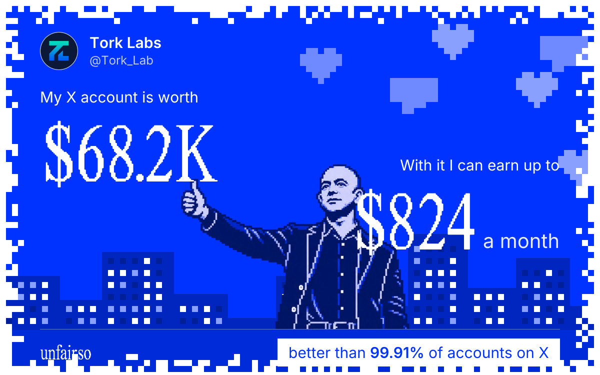 Tork Labs's X account can earn up to $824 a month