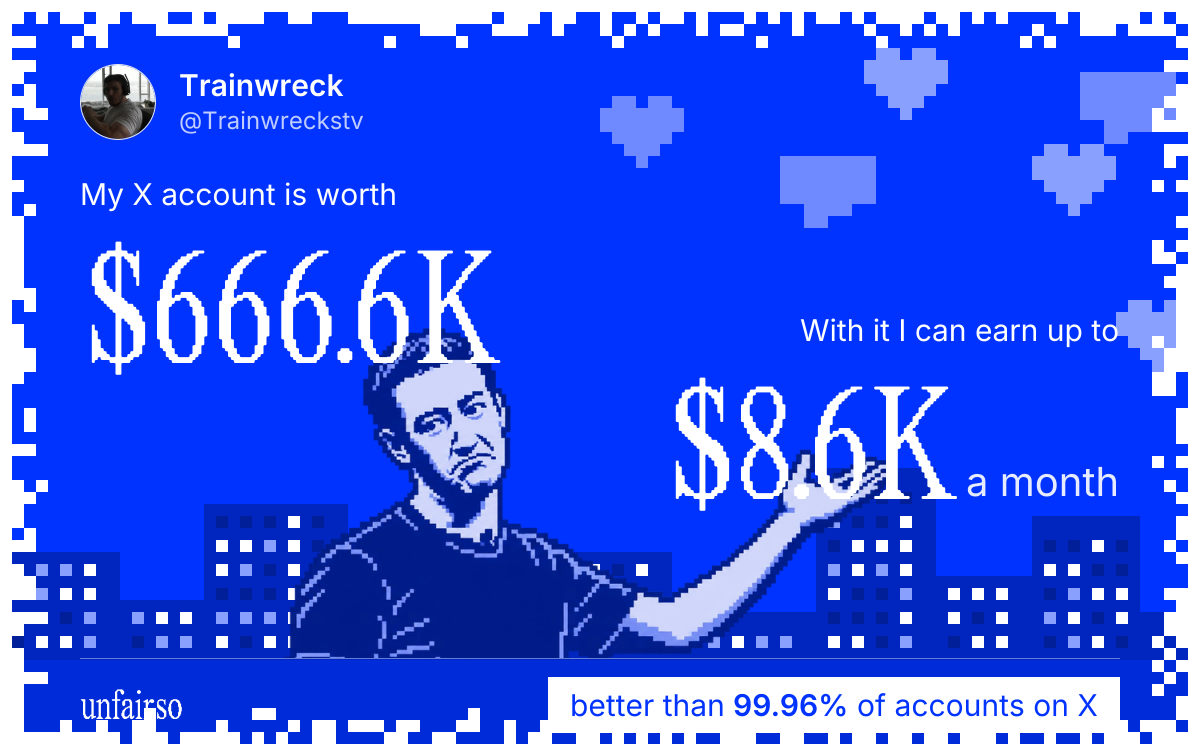 Trainwreck's X account can earn up to $8.6K a month