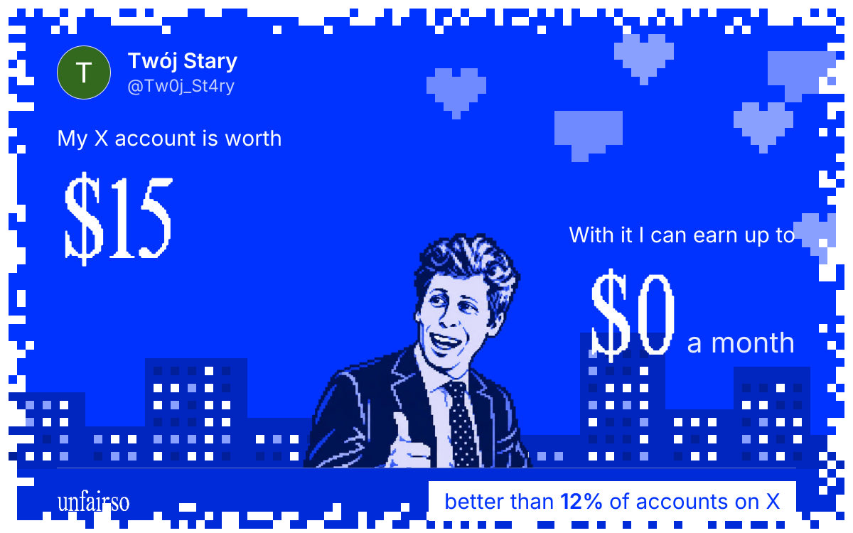 Twój Stary's X account can earn up to $0 a month