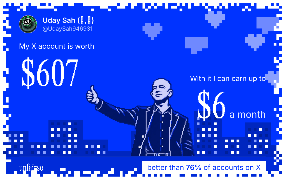 Uday Sah (❖,❖)'s X account can earn up to $6 a month