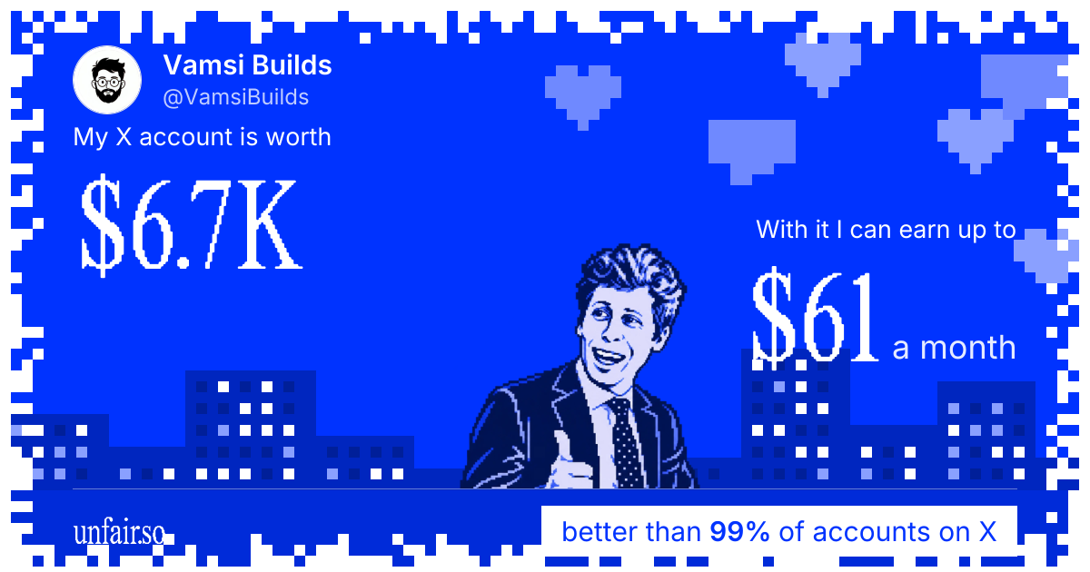 Vamsi Builds's X account can earn up to $60 a month