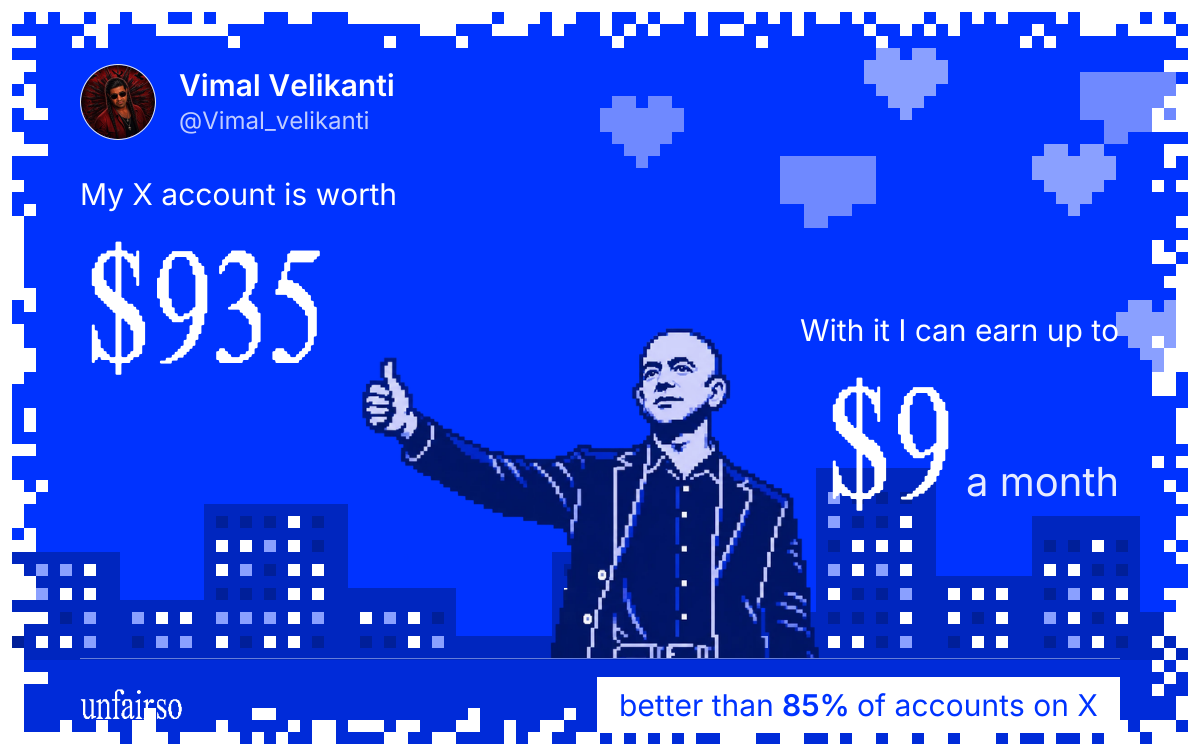 Vimal Velikanti's X account can earn up to $9 a month
