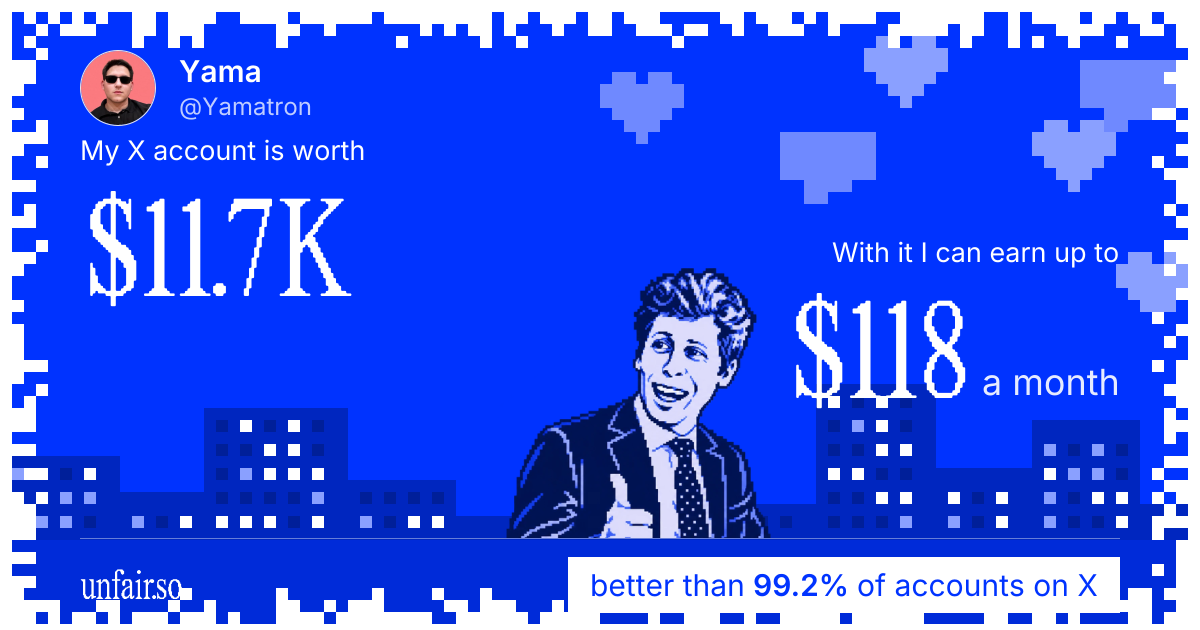 Yama's X account can earn up to $118 a month