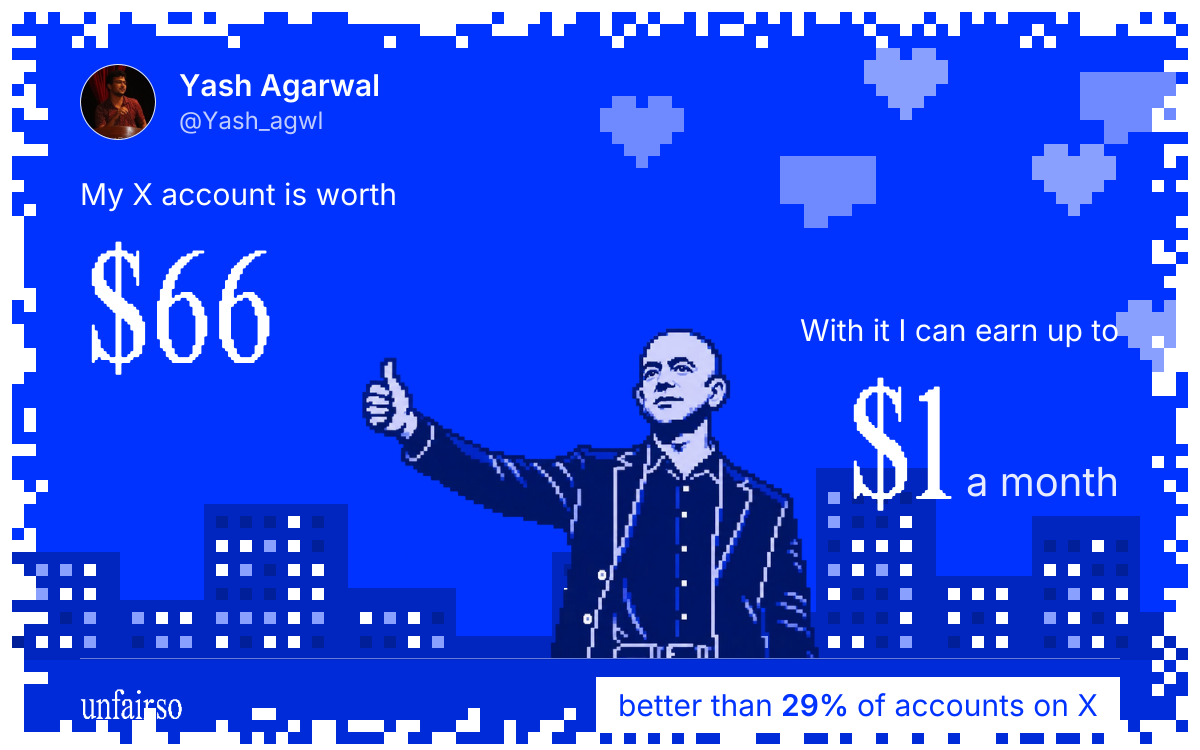 Yash Agarwal's X account can earn up to $1 a month