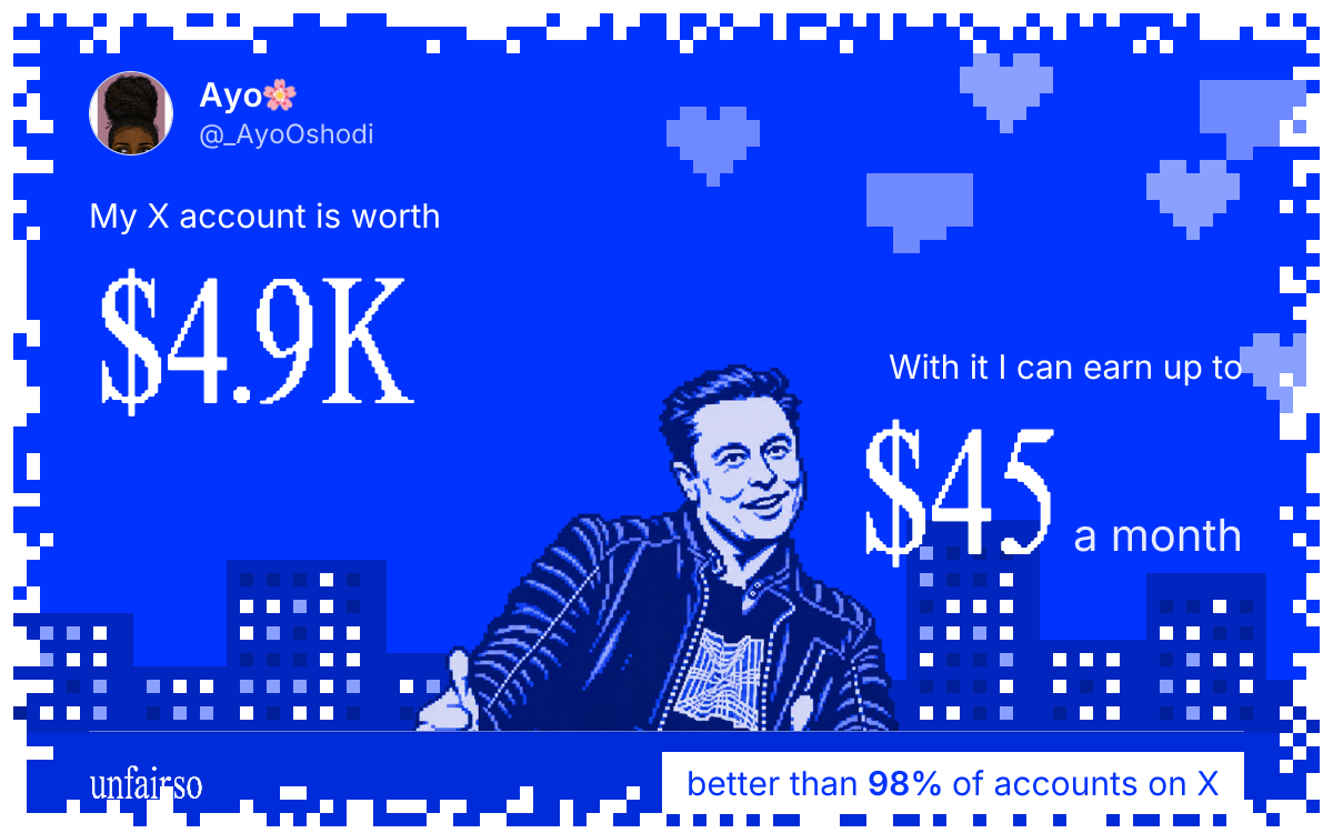 Ayo🌸's X account can earn up to $45 a month