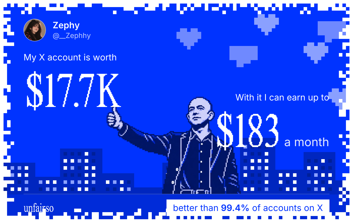 Zephy's X account can earn up to $183 a month