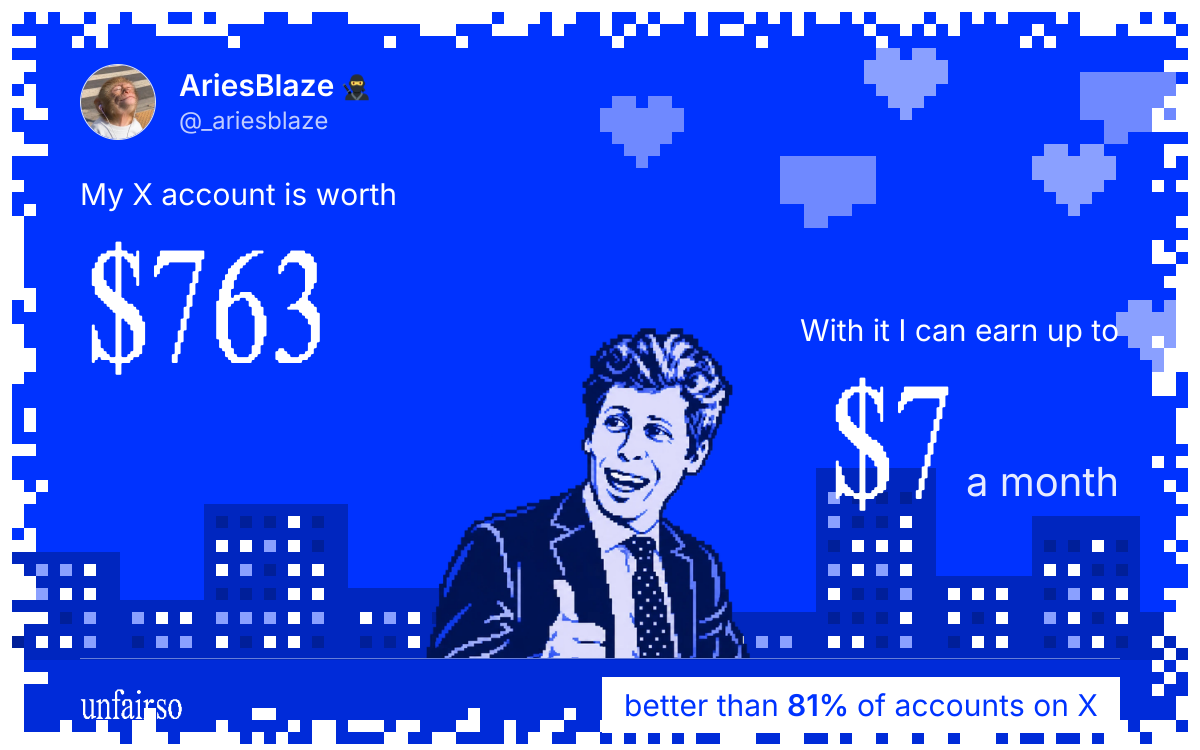 AriesBlaze 🥷's X account can earn up to $7 a month
